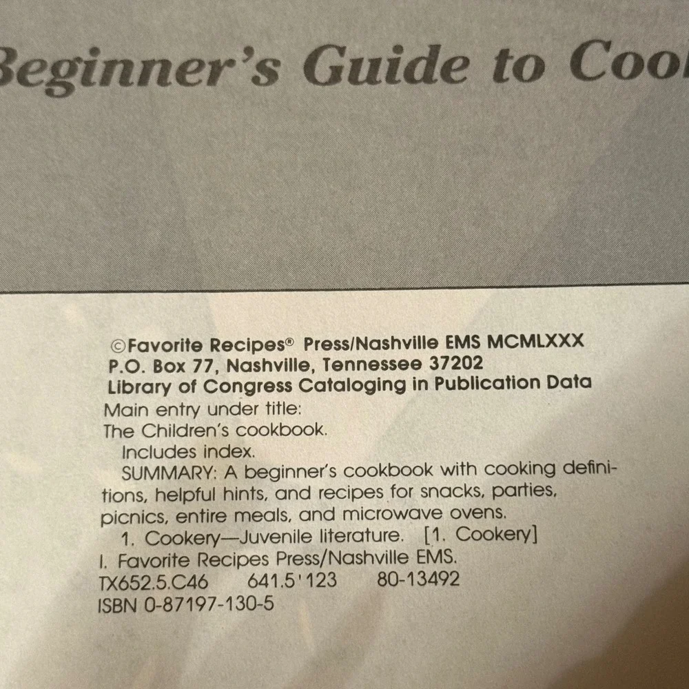 The‎ Childrens Cookbook A Beginners Guide to Cooking Vintage 1980s